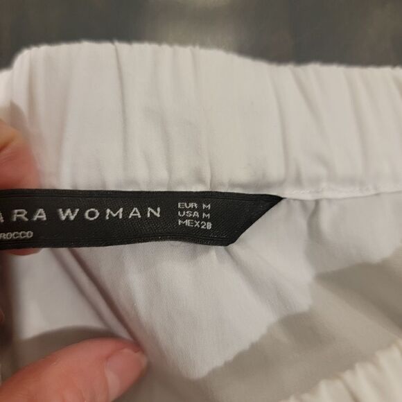 Zara Off The Shoulder White Cotton Blend Poplin Shirt 3/4 Sleeve Size Medium - Picture 6 of 7